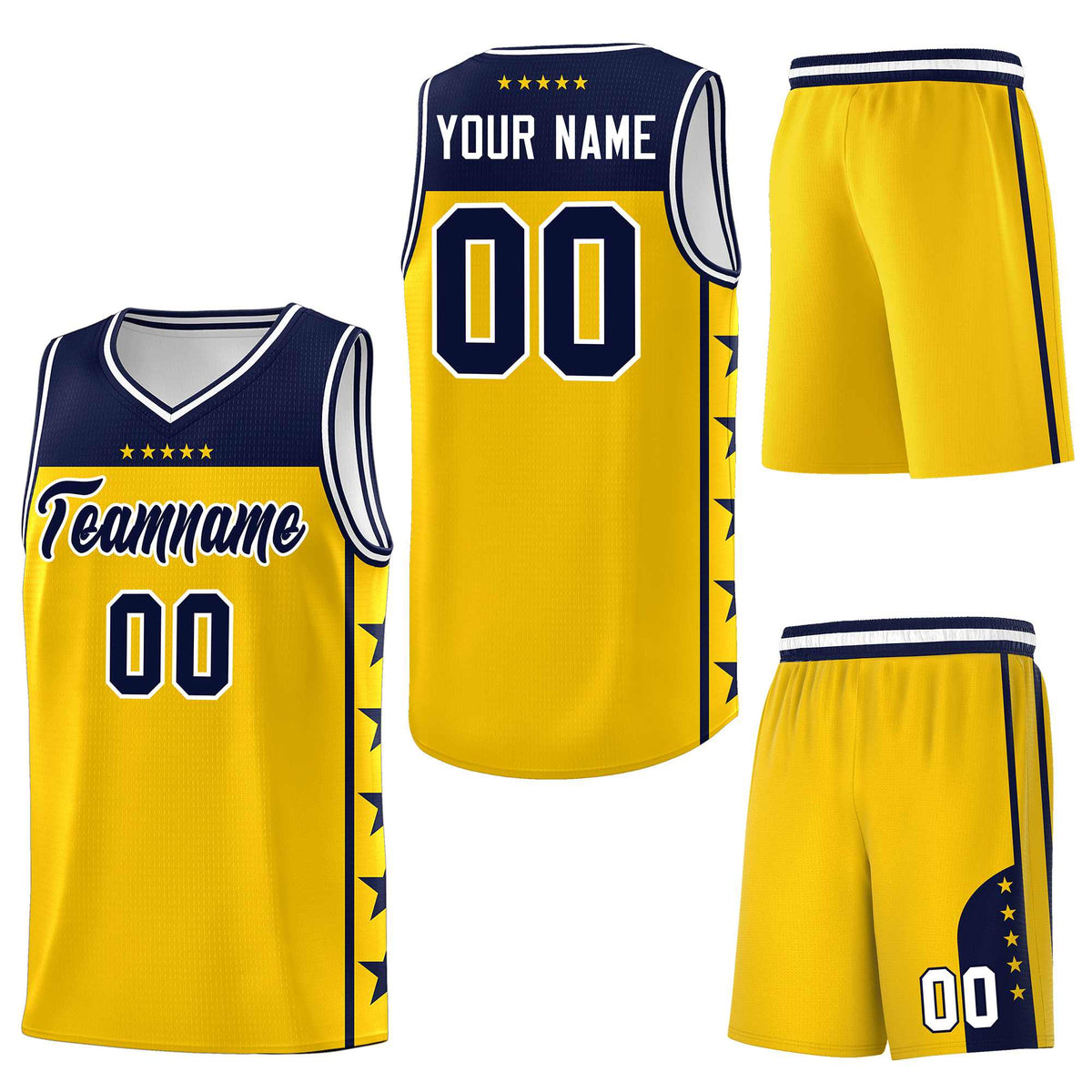 Custom Gold Navy Personalized Star Pattern Sports Uniform Basketball Jersey
