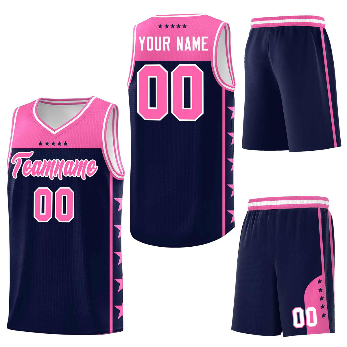 Custom Navy Pink Personalized Star Pattern Sports Uniform Basketball Jersey