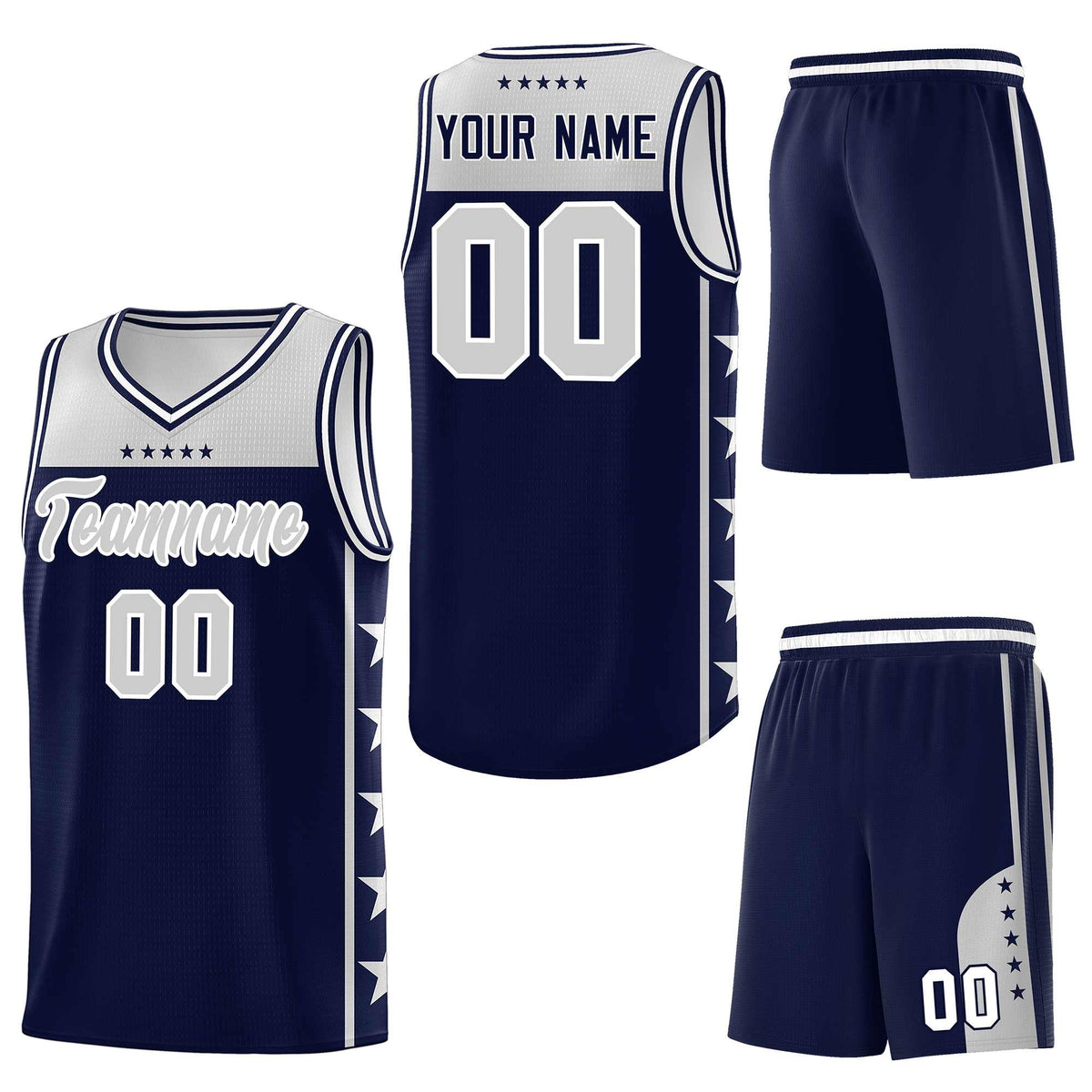 Custom Navy Gray Personalized Star Pattern Sports Uniform Basketball Jersey
