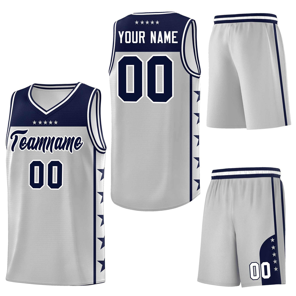 Custom Gray Navy Personalized Star Pattern Sports Uniform Basketball Jersey