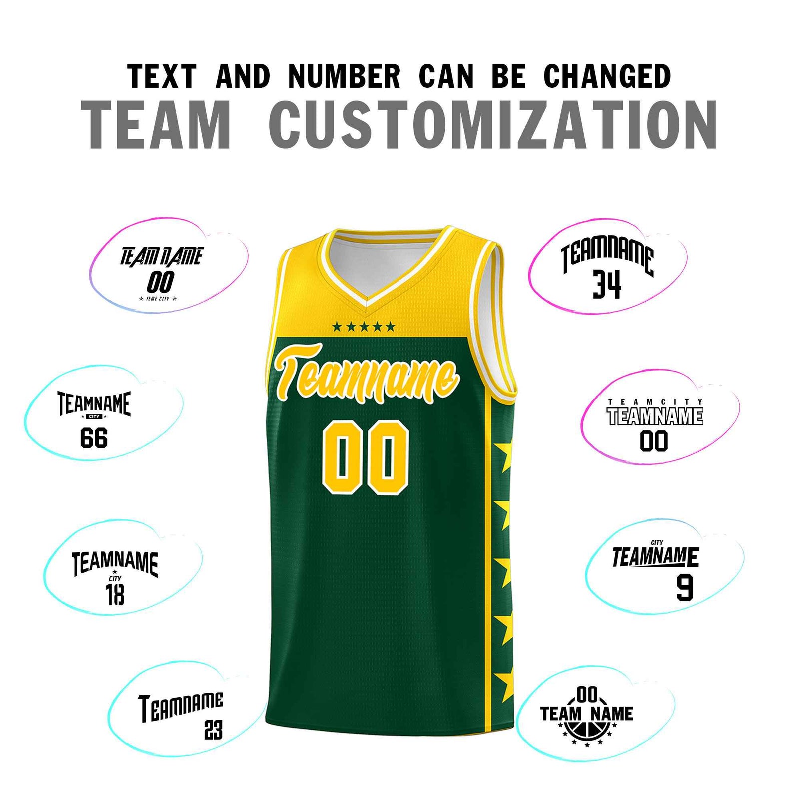 Custom Kelly Green Yellow Color Block Sets Sports Uniform Basketball Jersey