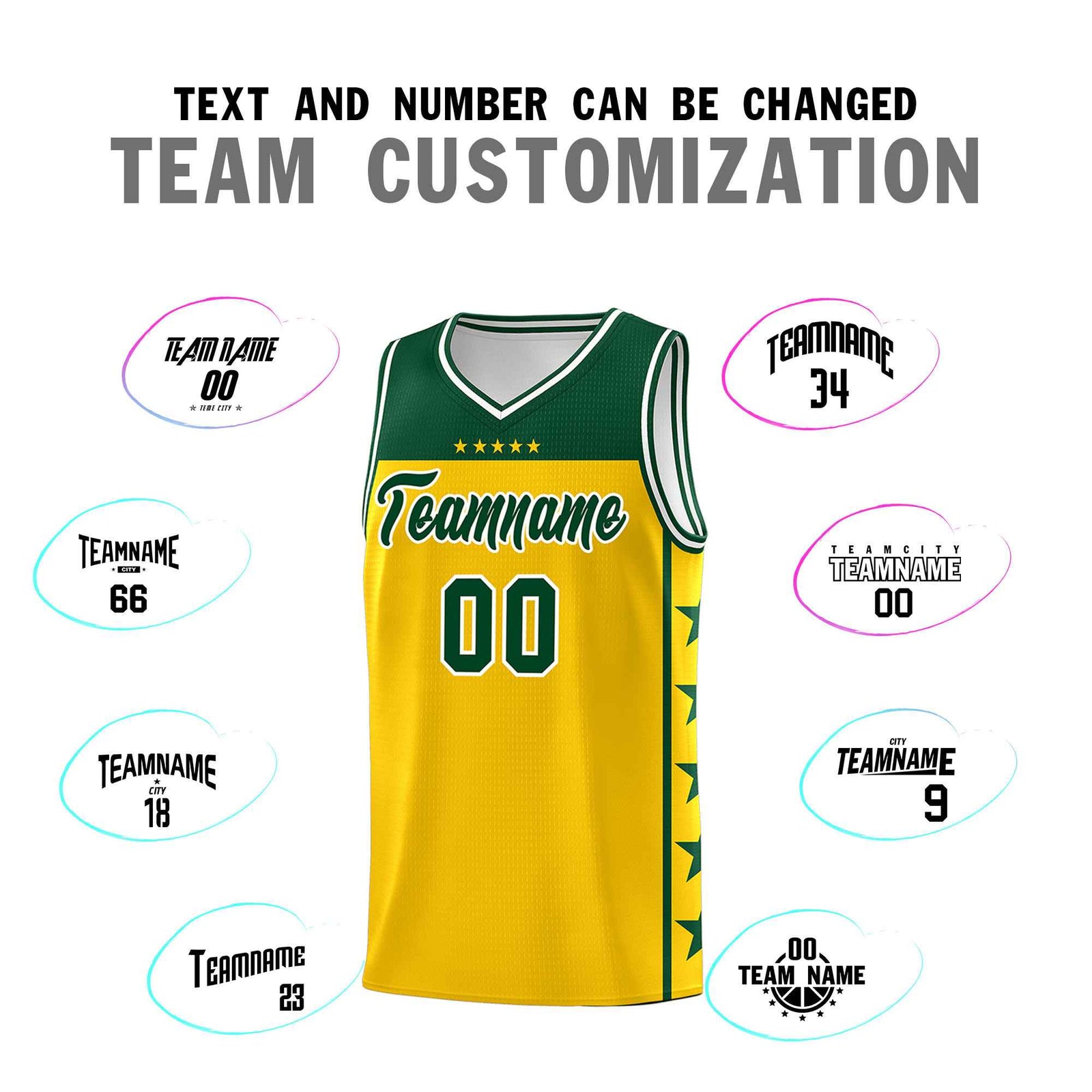 Custom Gold Kelly Green Color Block Sets Sports Uniform Basketball Jersey