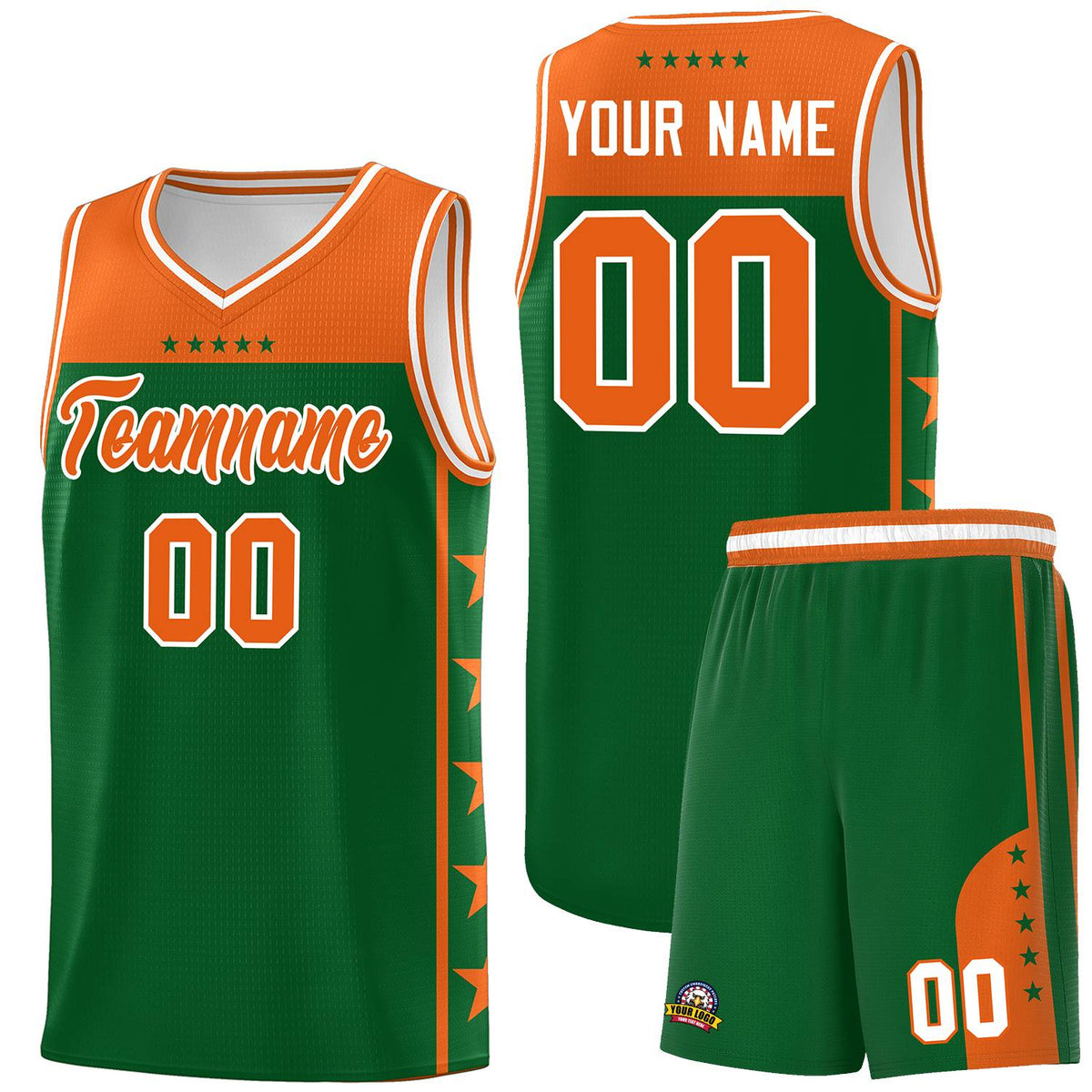 Custom Kelly Green Orange Color Block Sets Sports Uniform Basketball Jersey