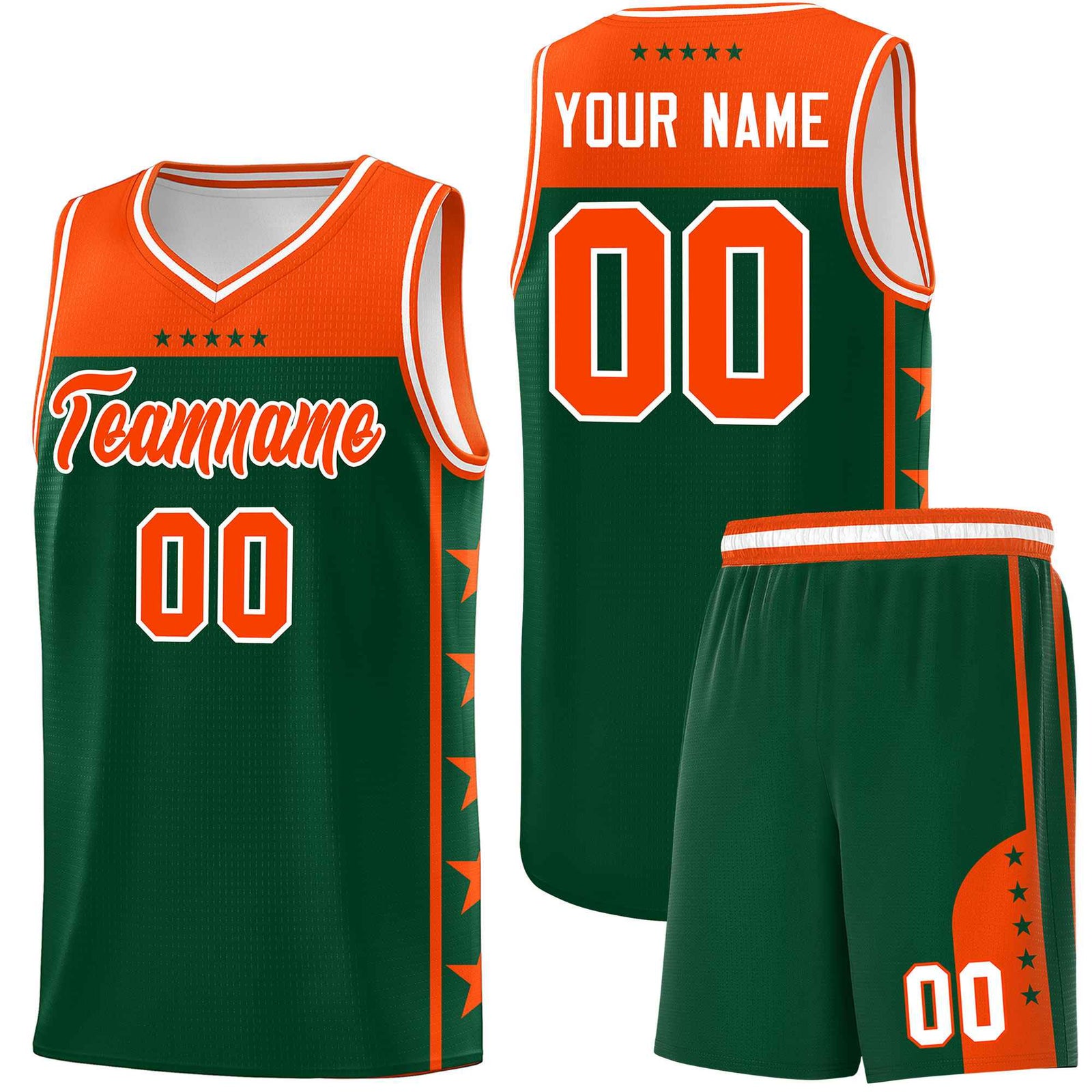 Custom Kelly Green Orange Color Block Sets Sports Uniform Basketball Jersey