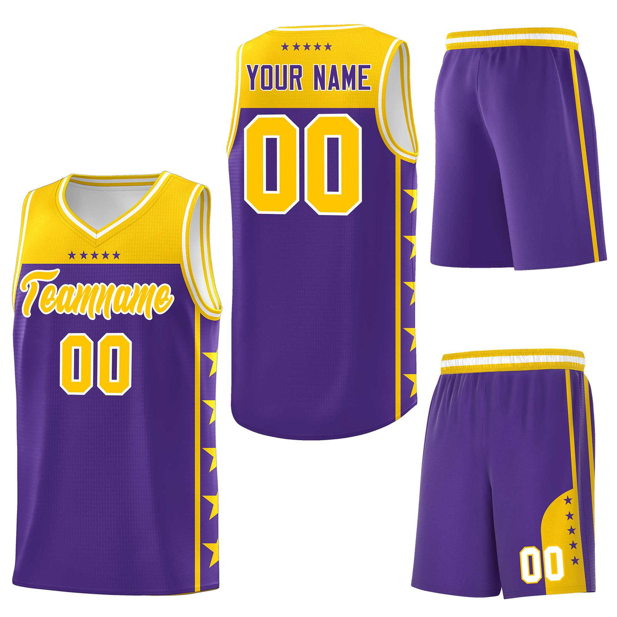 Custom Purple Yellow Personalized Star Pattern Sports Uniform Basketball Jersey