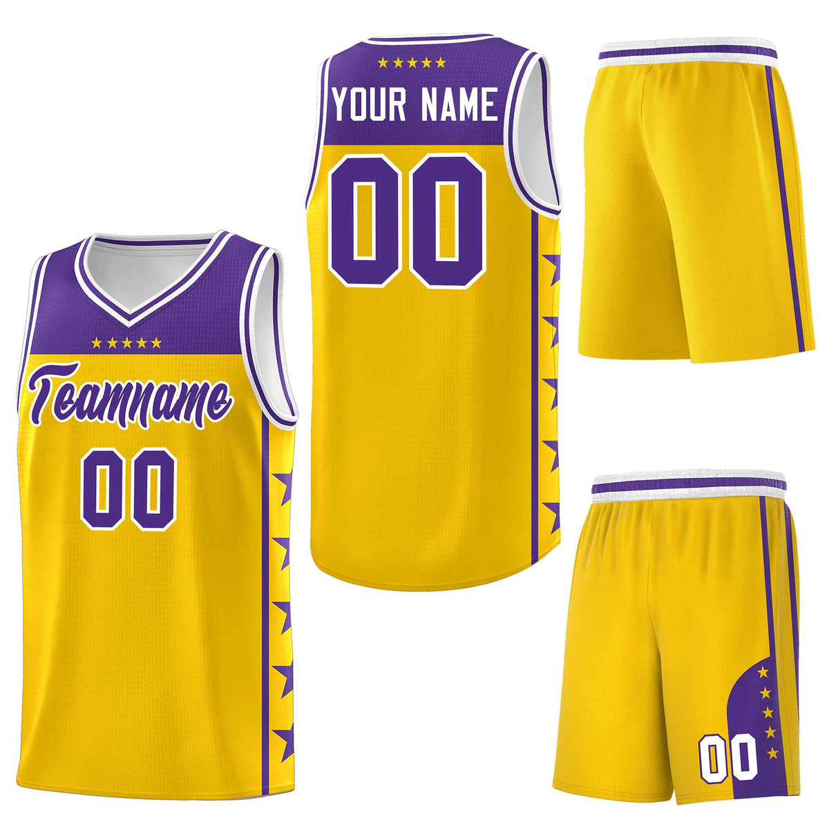 Custom Gold Purple Personalized Star Pattern Sports Uniform Basketball Jersey