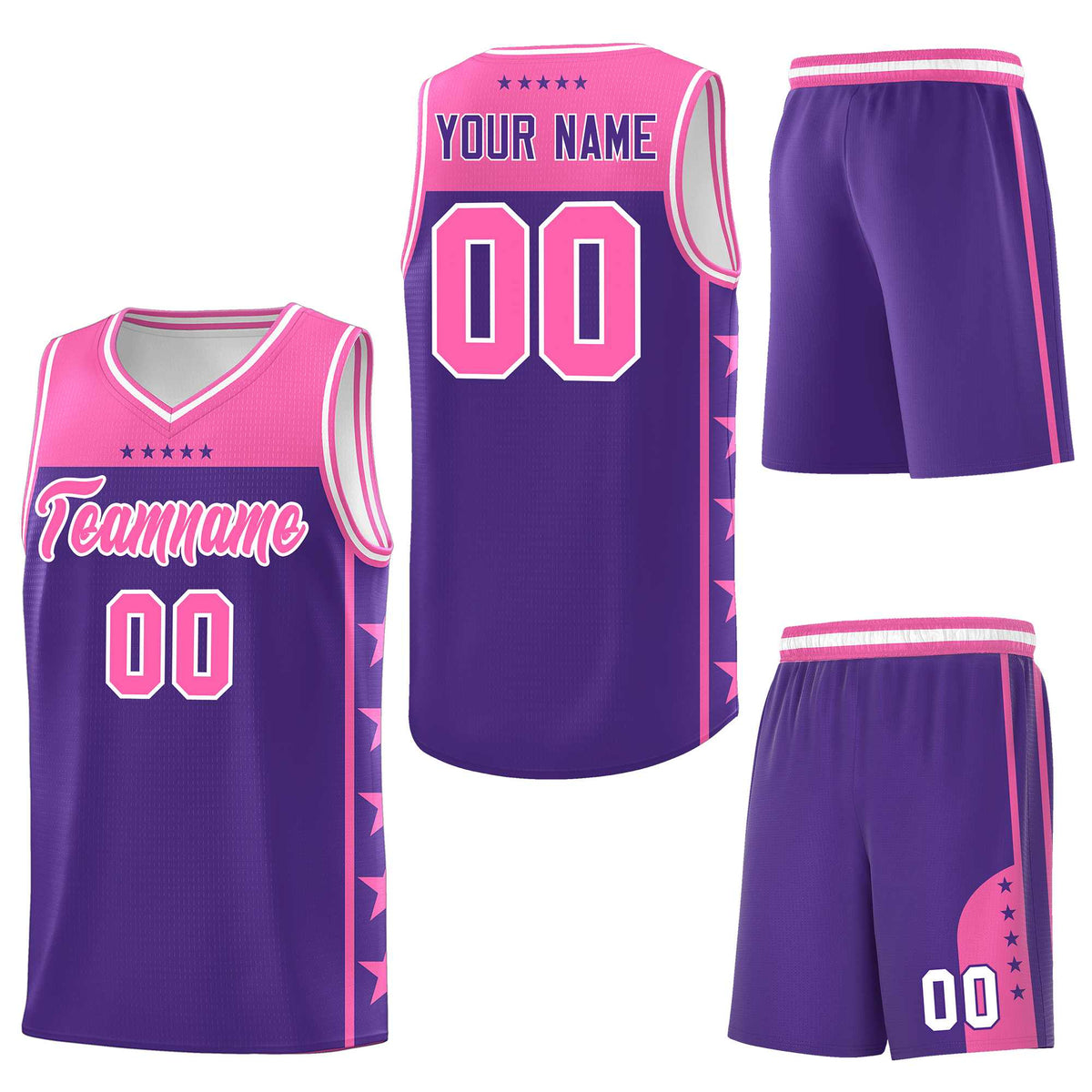 Custom Purple Pink Personalized Star Pattern Sports Uniform Basketball Jersey