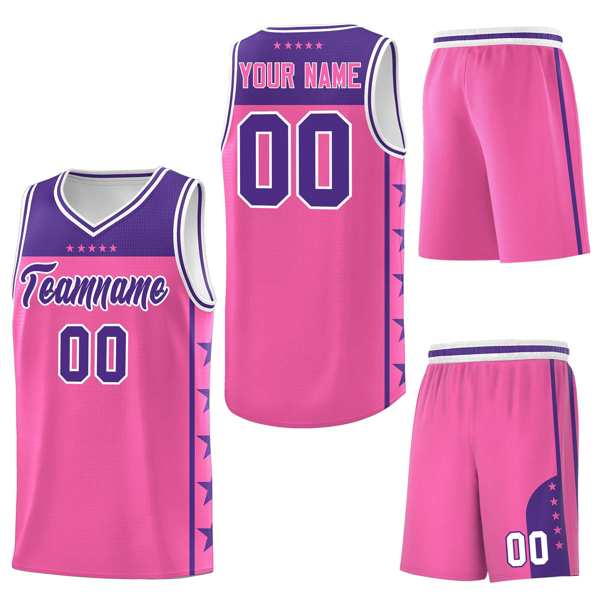 Custom Pink Purple Personalized Star Pattern Sports Uniform Basketball Jersey