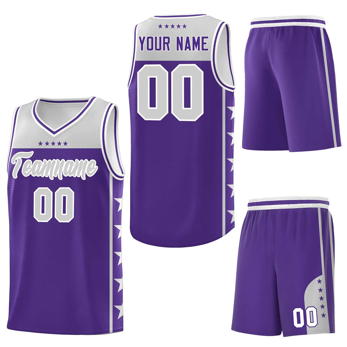 Custom Purple Gray Personalized Star Pattern Sports Uniform Basketball Jersey