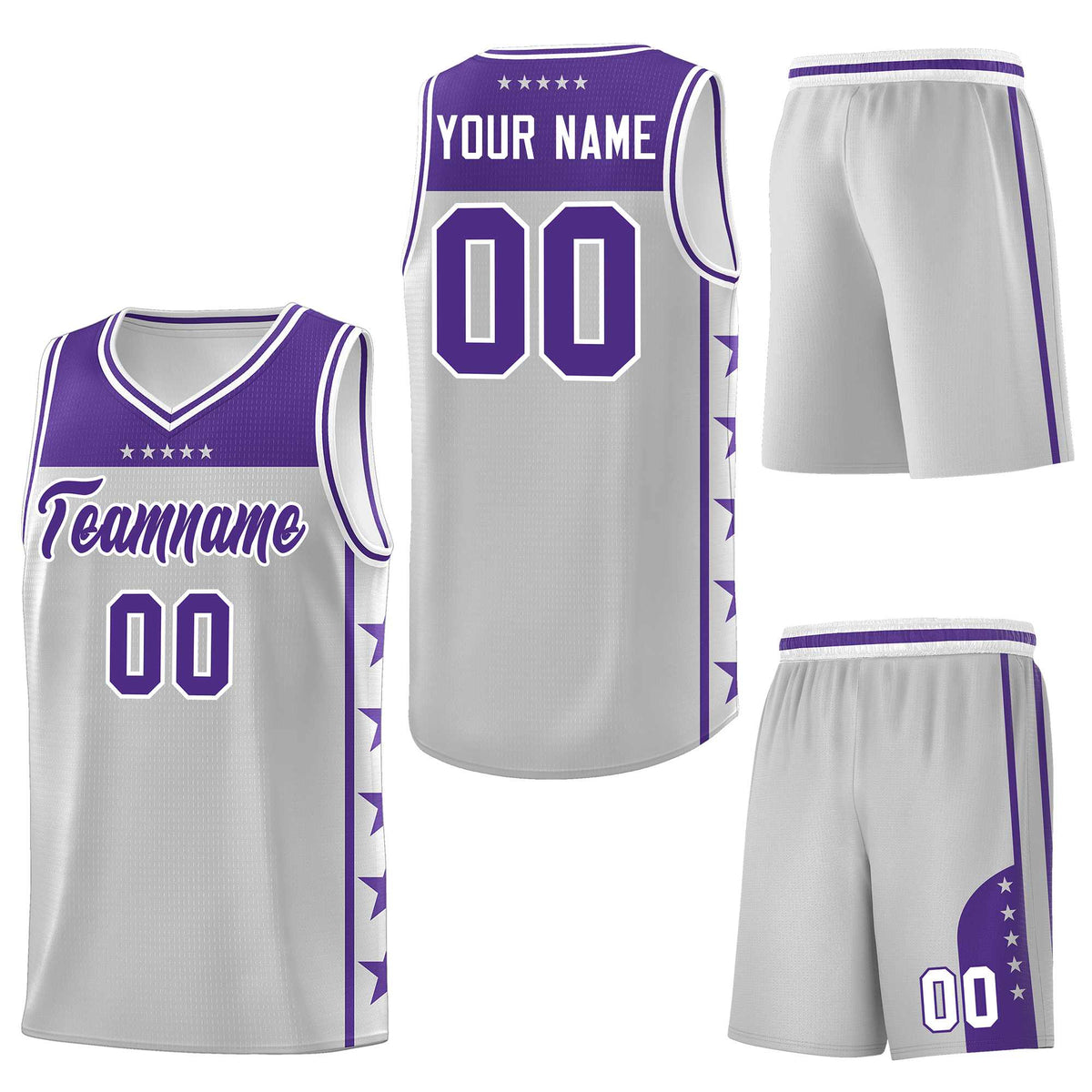 Custom Gray Purple Personalized Star Pattern Sports Uniform Basketball Jersey