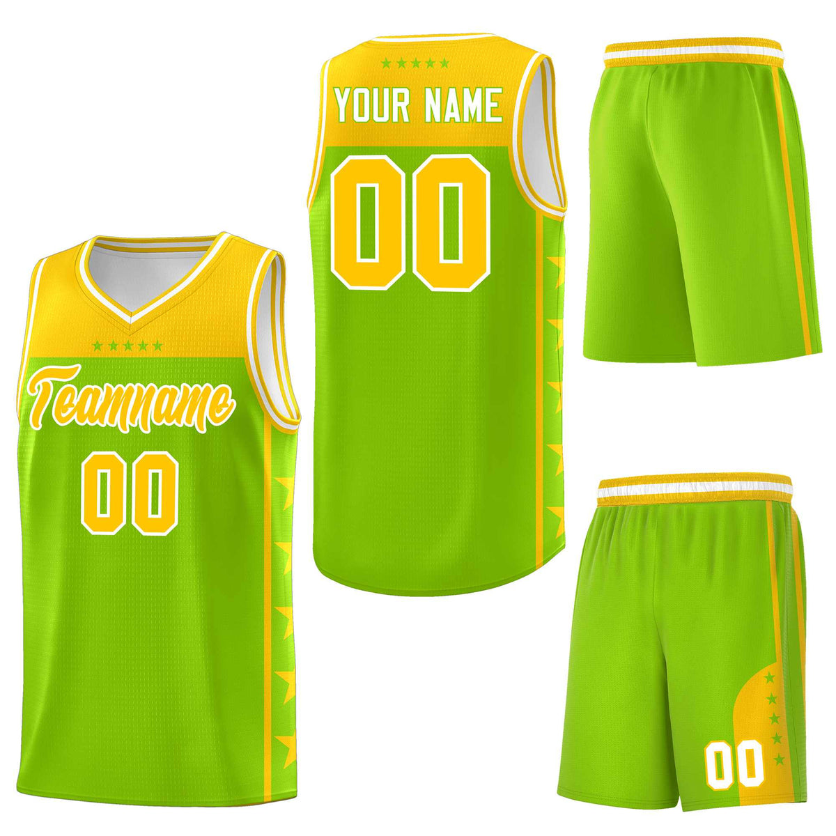 Custom Neon Green Yellow Personalized Star Pattern Sports Uniform Basketball Jersey