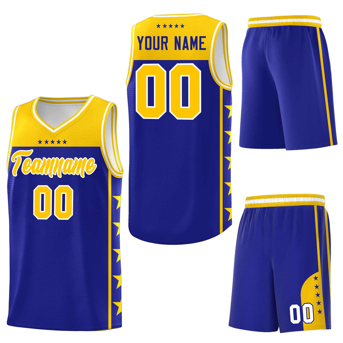 Custom Royal Yellow Personalized Star Pattern Sports Uniform Basketball Jersey