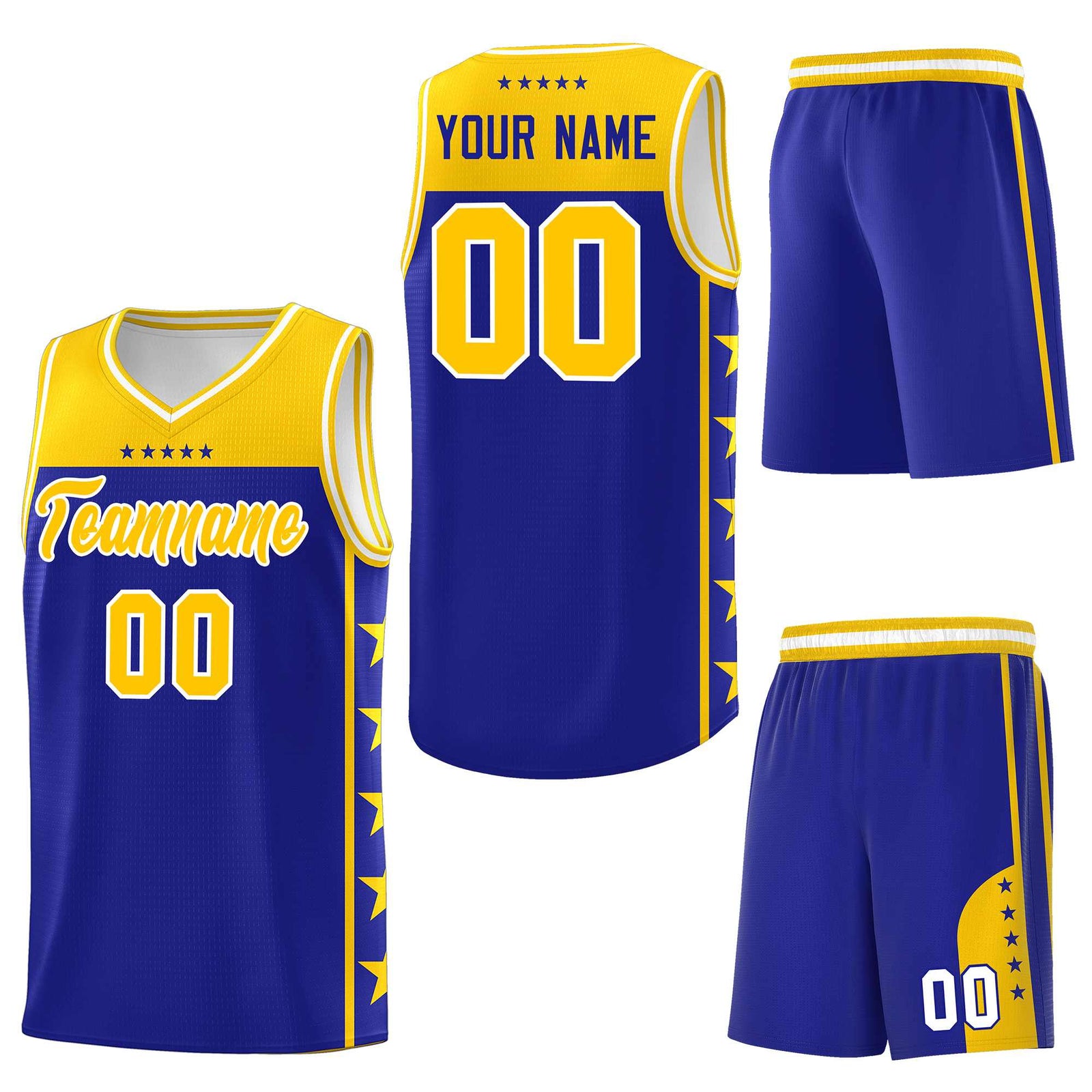 Custom Royal Yellow Personalized Star Pattern Sports Uniform Basketball Jersey