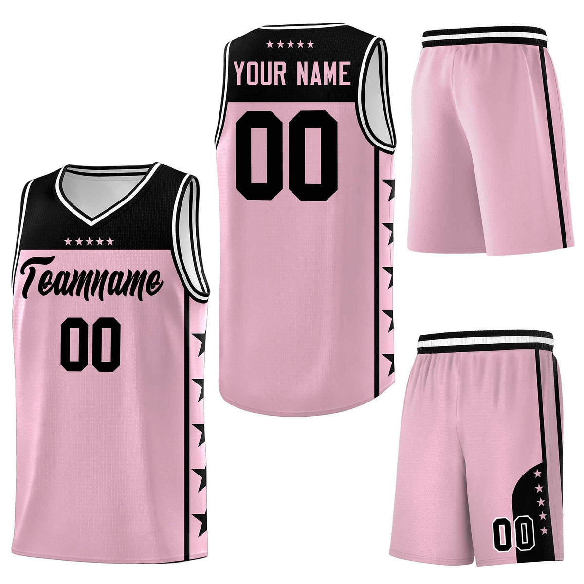 Custom Light Pink Black Personalized Star Pattern Sports Uniform Basketball Jersey