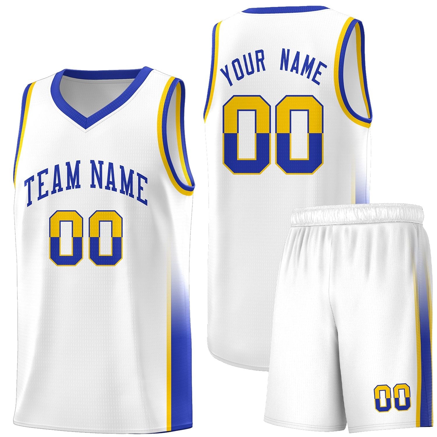 Custom White Gold-Royal Personalized Two Tone Font Sports Uniform Basketball Jersey