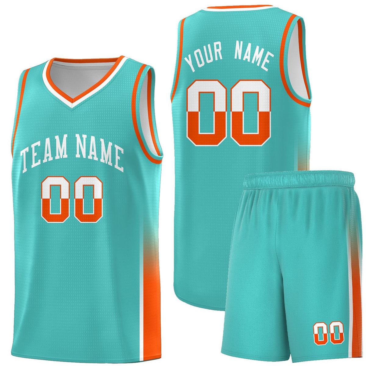 Custom Aqua White-Orange Personalized Two Tone Font Sports Uniform Basketball Jersey