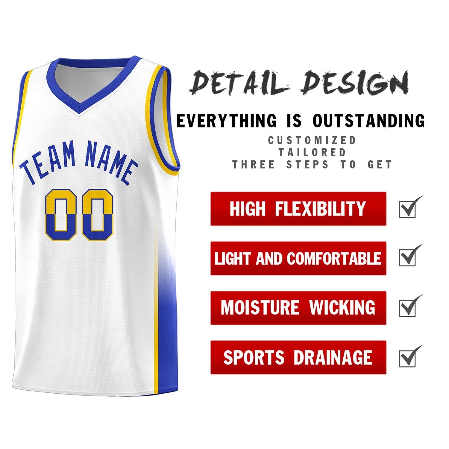 Custom White Gold-Royal Personalized Two Tone Font Sports Uniform Basketball Jersey