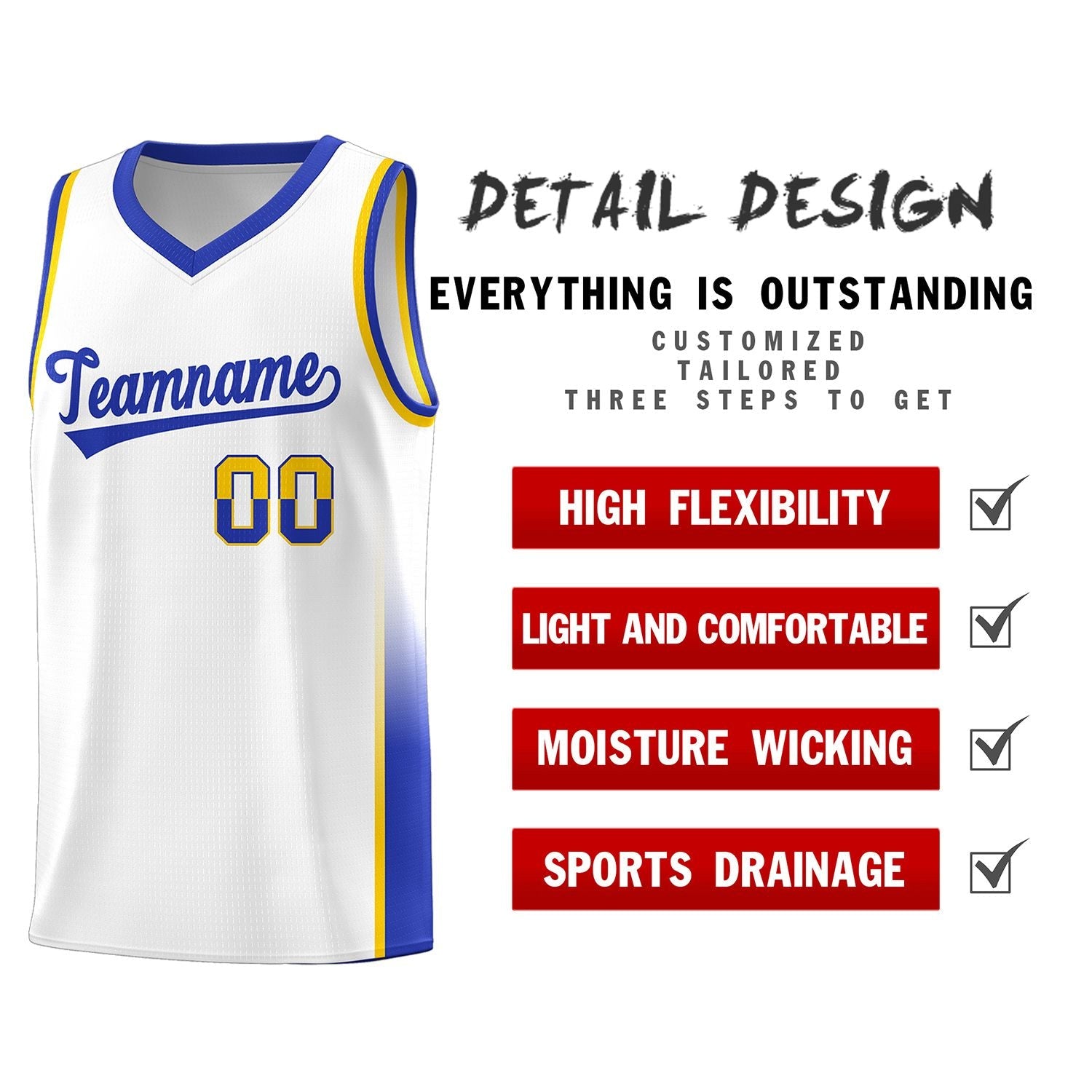 Custom White Gold-Royal Personalized Two Tone Font Sports Uniform Basketball Jersey