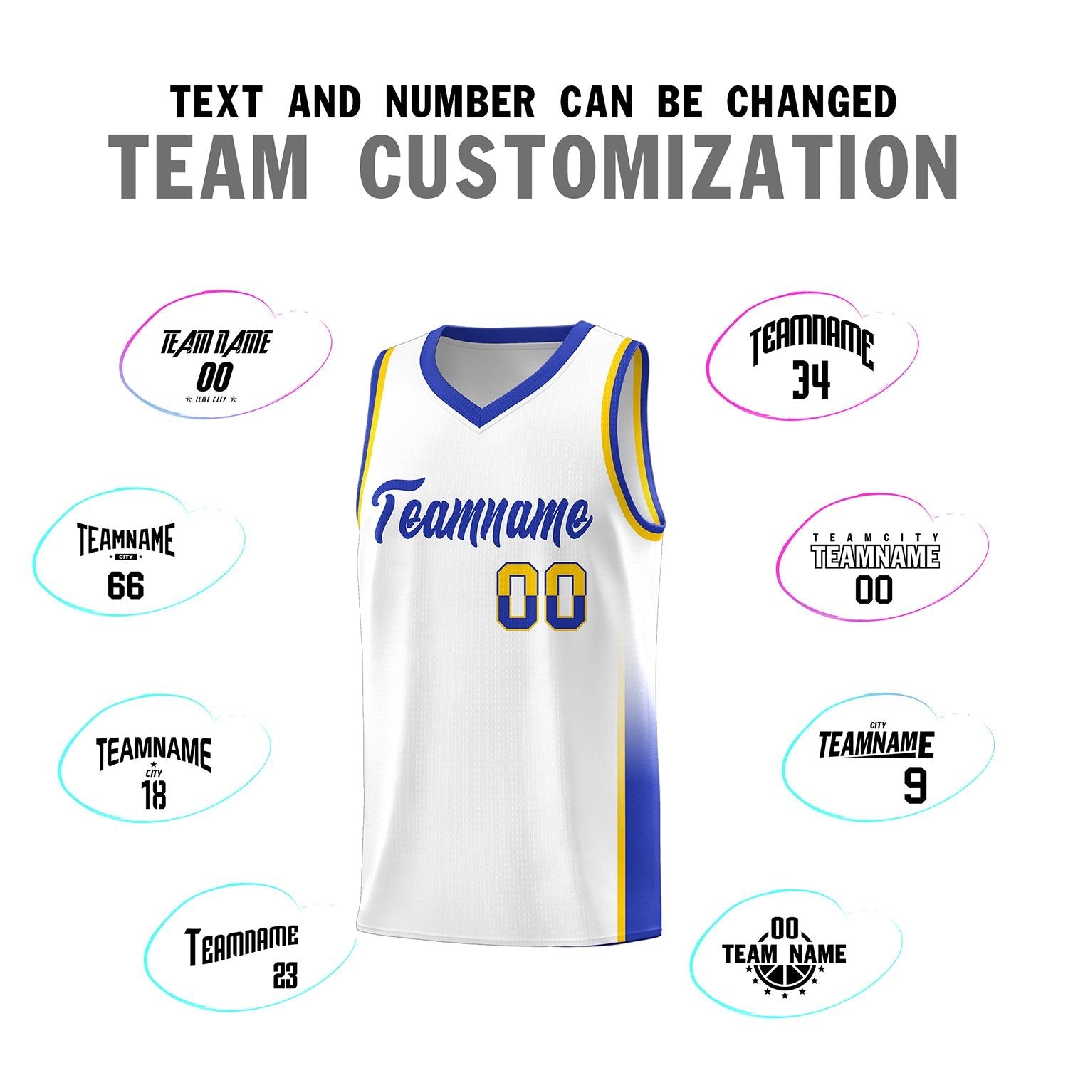 Custom White Gold-Royal Personalized Two Tone Font Sports Uniform Basketball Jersey