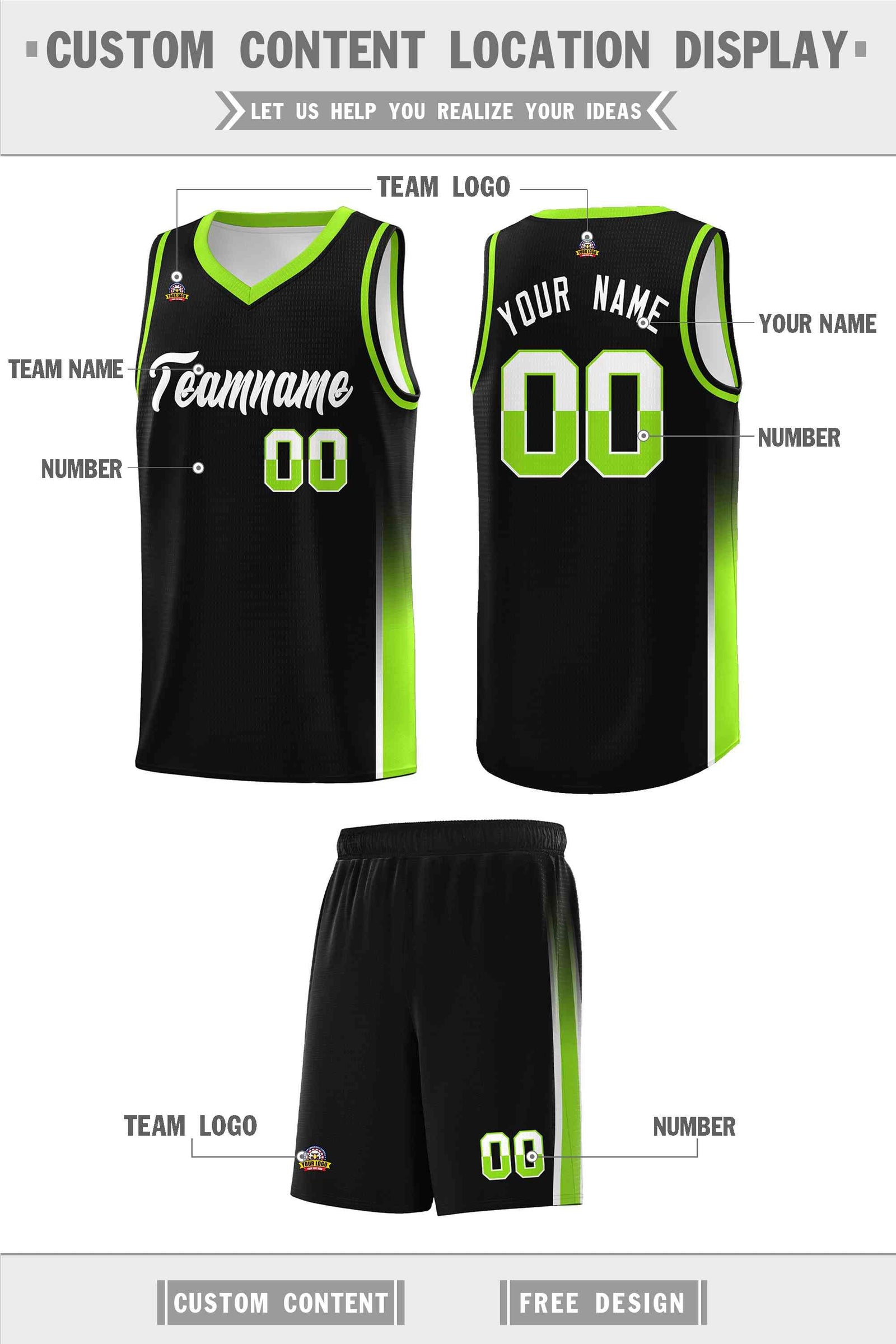 Custom Black White-Neon Green Personalized Two Tone Font Sports Uniform Basketball Jersey