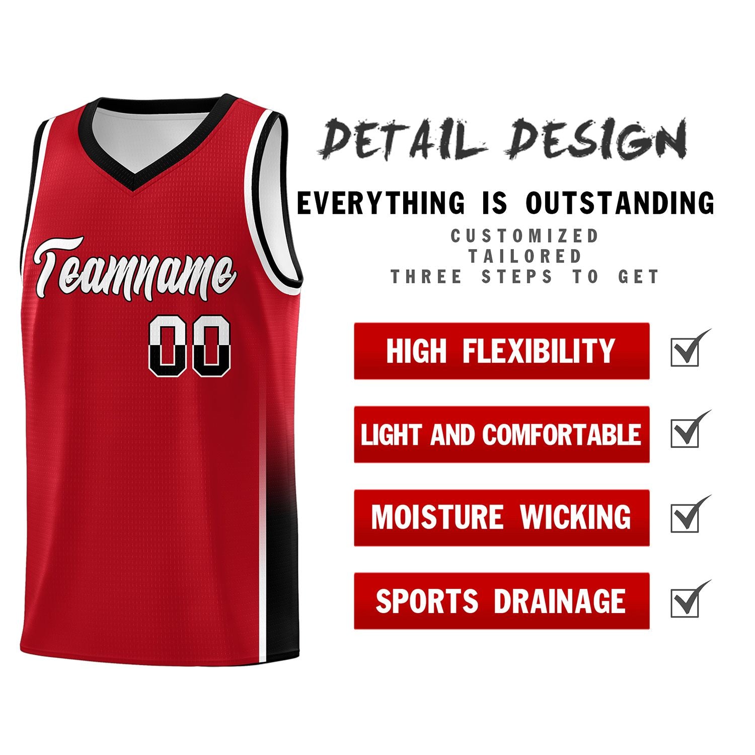 Custom Red White-Black Personalized Two Tone Font Sports Uniform Basketball Jersey