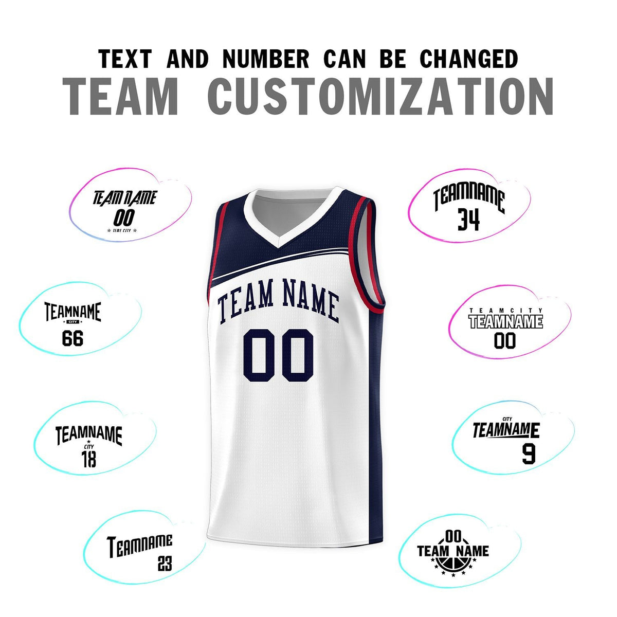 Custom White Navy Color Block Sports Uniform Basketball Jersey