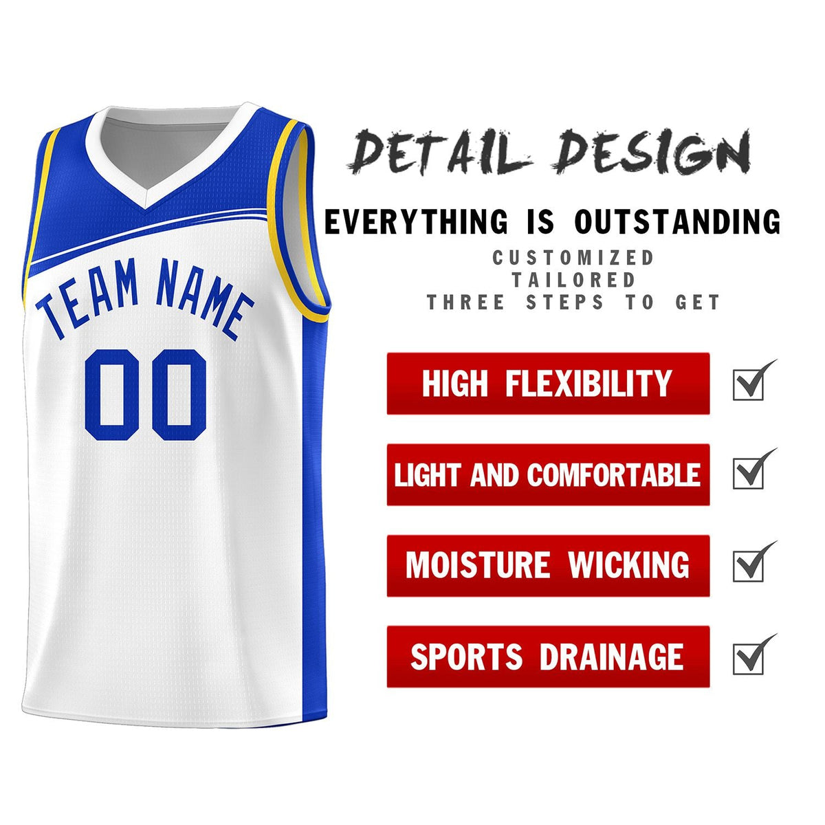 Custom White Royal Color Block Sports Uniform Basketball Jersey