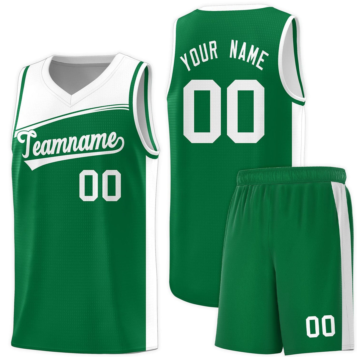 Custom Kelly Green White Color Block Sports Uniform Basketball Jersey