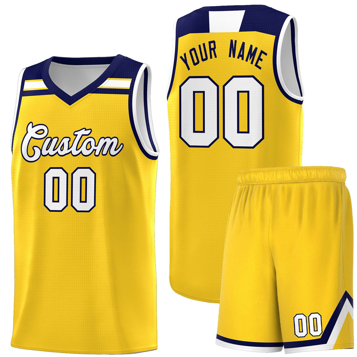 Custom Gold White-Navy Classic Sports Uniform Basketball Jersey