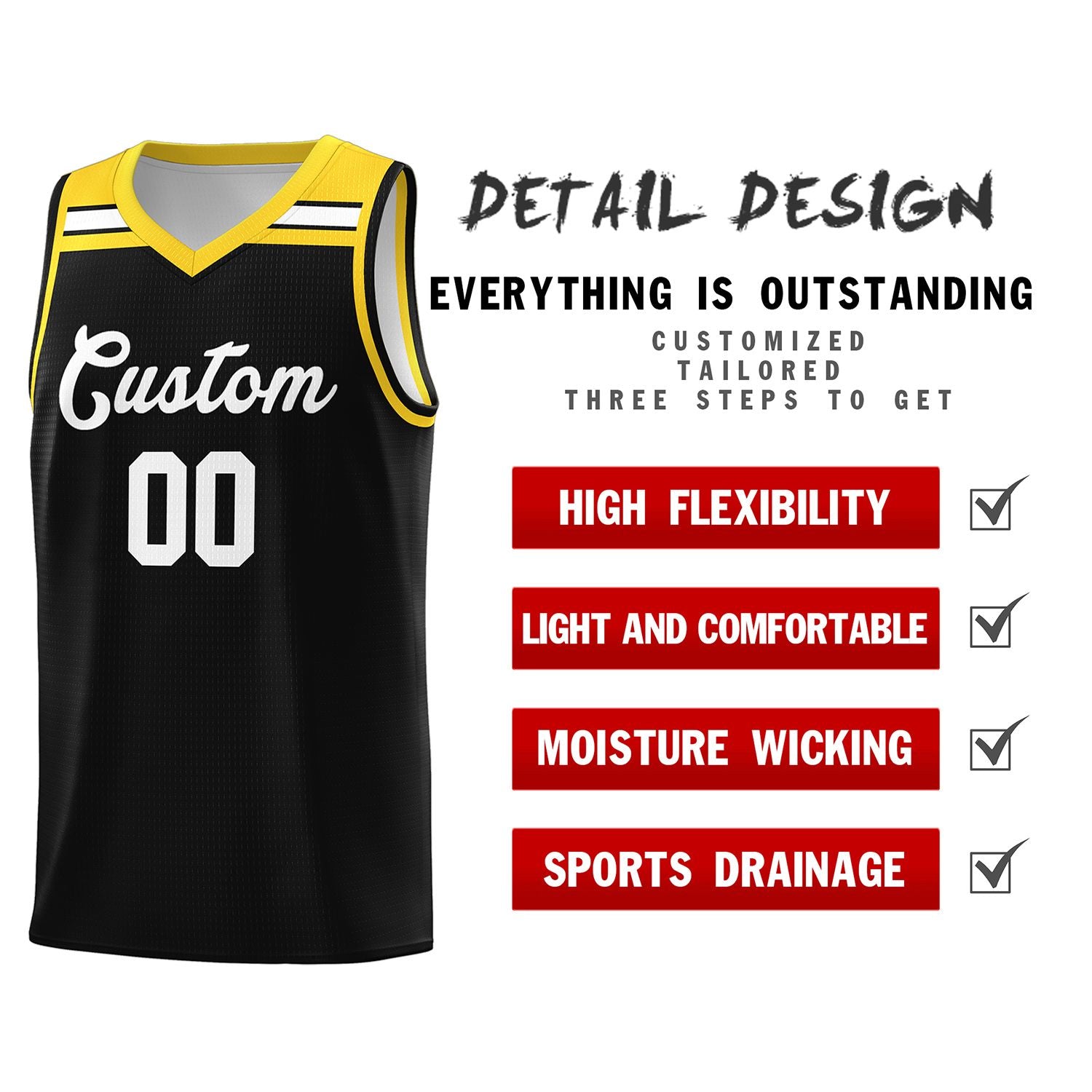 Custom Black White-Gold Classic Sports Uniform Basketball Jersey