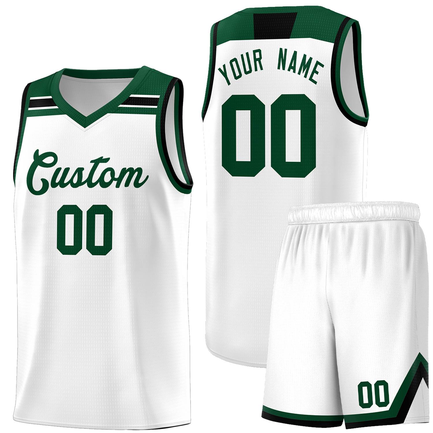 Custom White Green-White Classic Sports Uniform Basketball Jersey