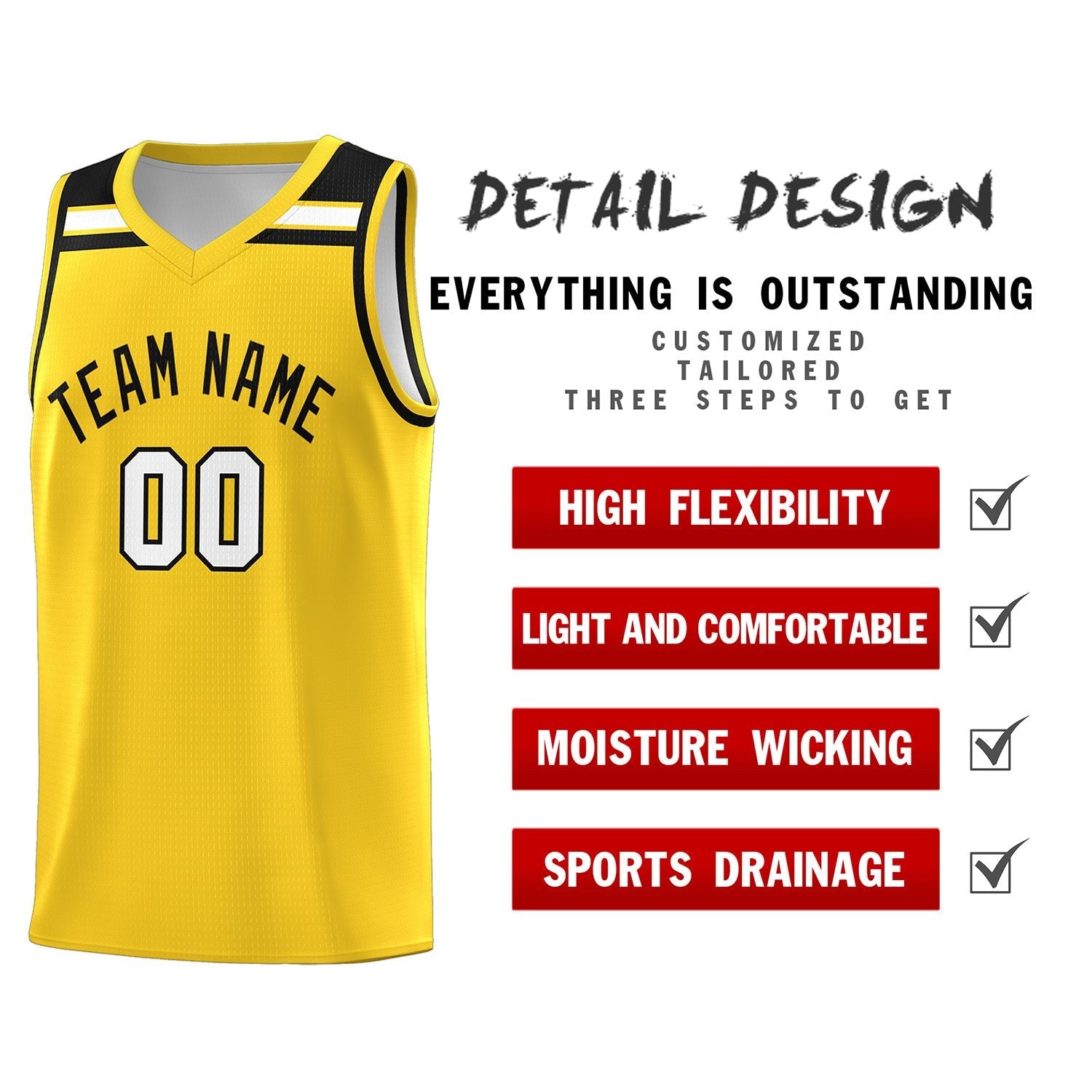 Custom Gold Black-White Classic Sports Uniform Basketball Jersey