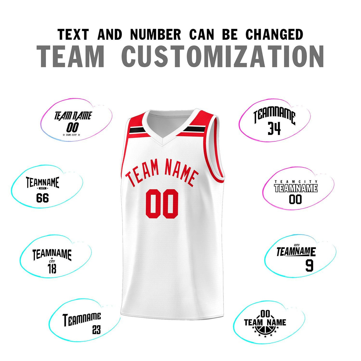 Custom White Red-Black Classic Sports Uniform Basketball Jersey