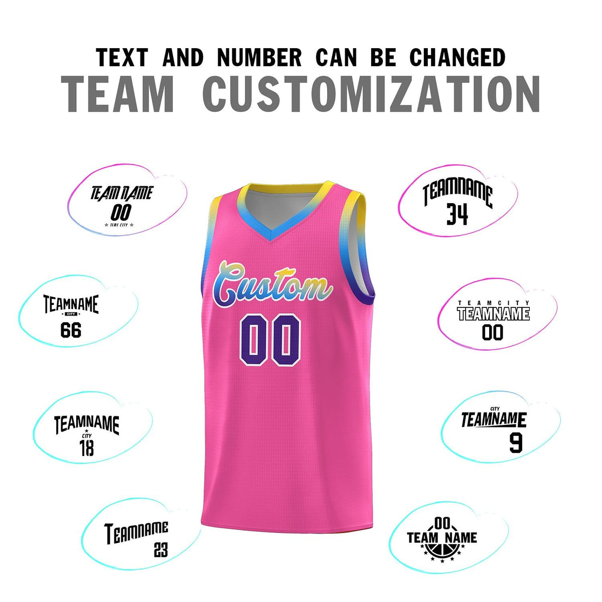 Custom Pink Personalized Gradient Font Sports Uniform Basketball Jersey