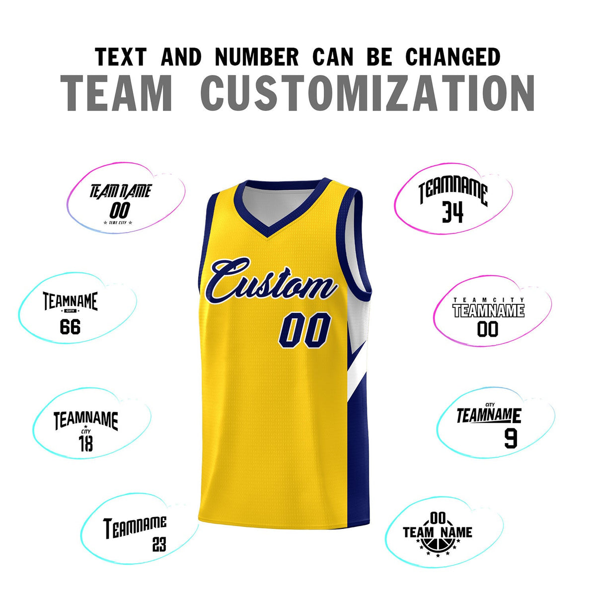 Custom Gold Navy Side Design Sets Sports Uniform Basketball Jersey
