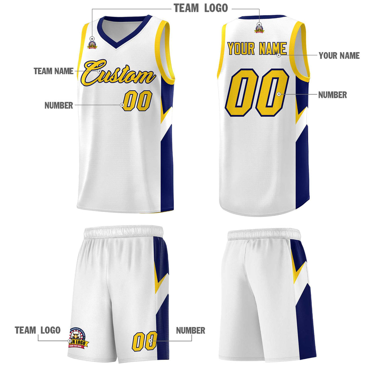 Custom White Navy Side Design Sets Sports Uniform Basketball Jersey