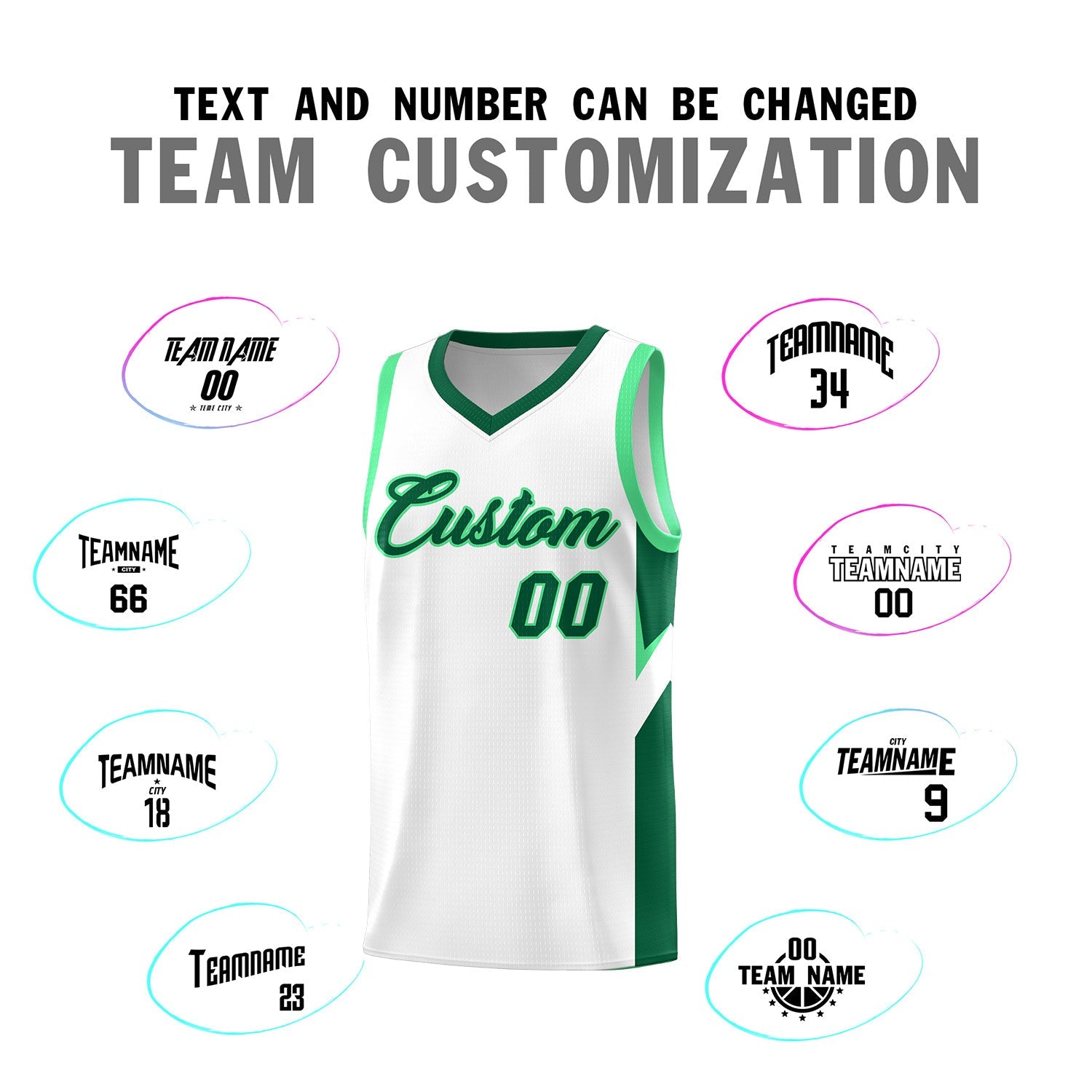 Custom White Kelly Green Side Design Sets Sports Uniform Basketball Jersey