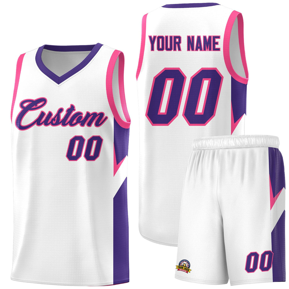 Custom White Purple Side Design Sets Sports Uniform Basketball Jersey