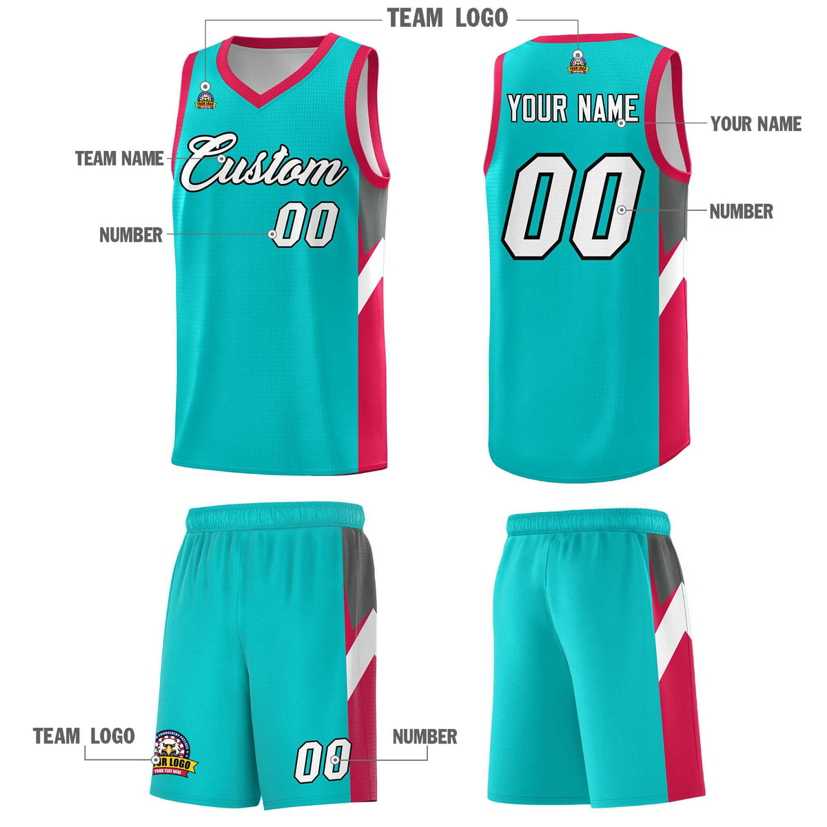Custom Aqua Red Side Design Sets Sports Uniform Basketball Jersey