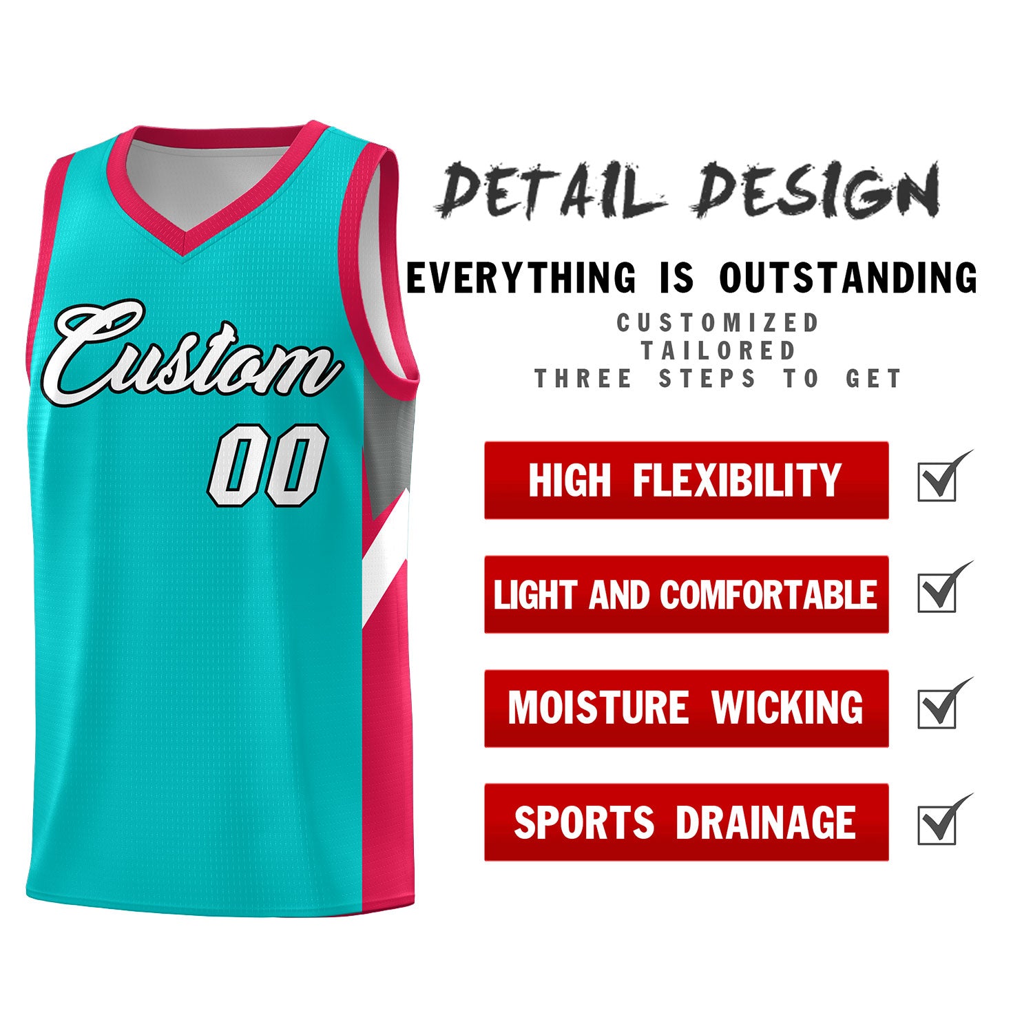 Custom Aqua Red Side Design Sets Sports Uniform Basketball Jersey