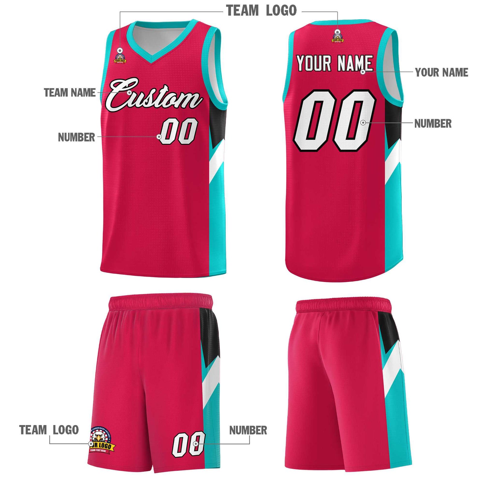 Custom Red Aqua Side Design Sets Sports Uniform Basketball Jersey