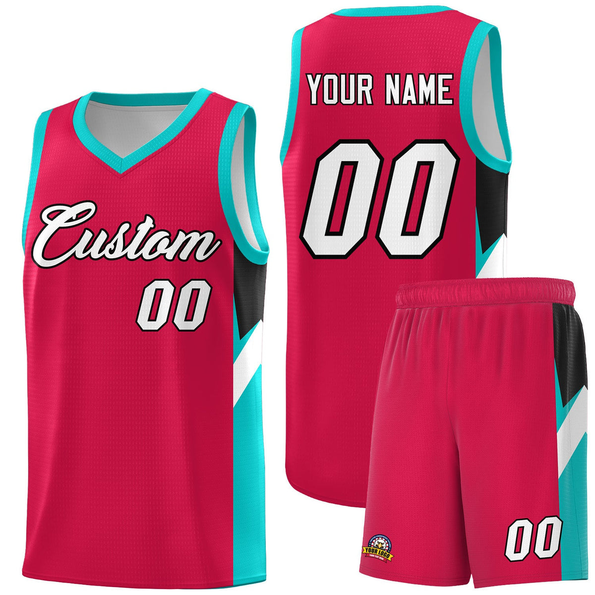 Custom Red Aqua Side Design Sets Sports Uniform Basketball Jersey