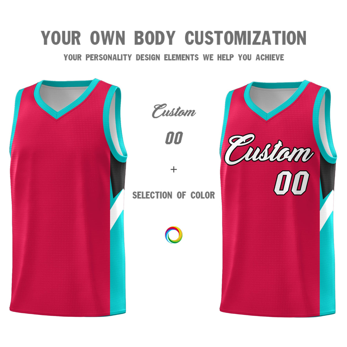 Custom Red Aqua Side Design Sets Sports Uniform Basketball Jersey