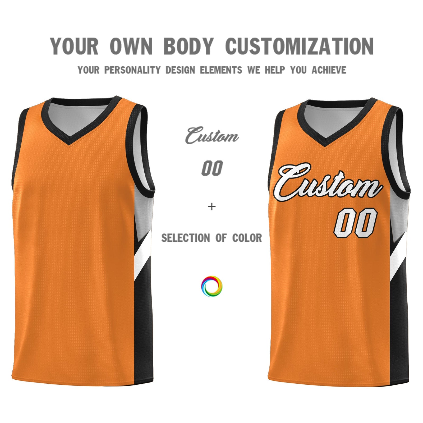 Custom Gold Orange Black Side Design Sets Sports Uniform Basketball Jersey