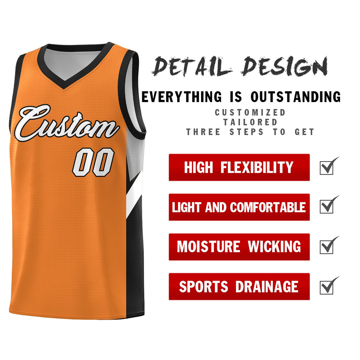 Custom Gold Orange Black Side Design Sets Sports Uniform Basketball Jersey