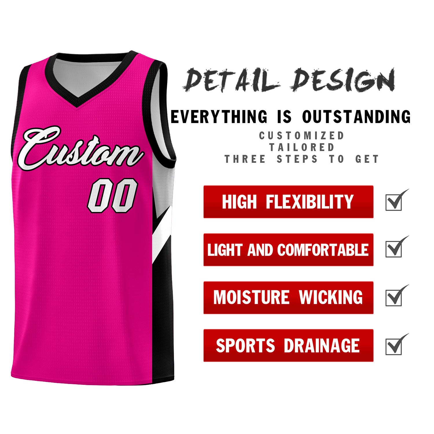 Custom Pink Black Side Design Sets Sports Uniform Basketball Jersey