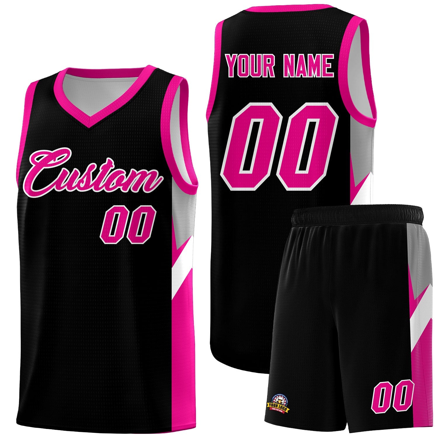 Custom Black Pink Side Design Sets Sports Uniform Basketball Jersey