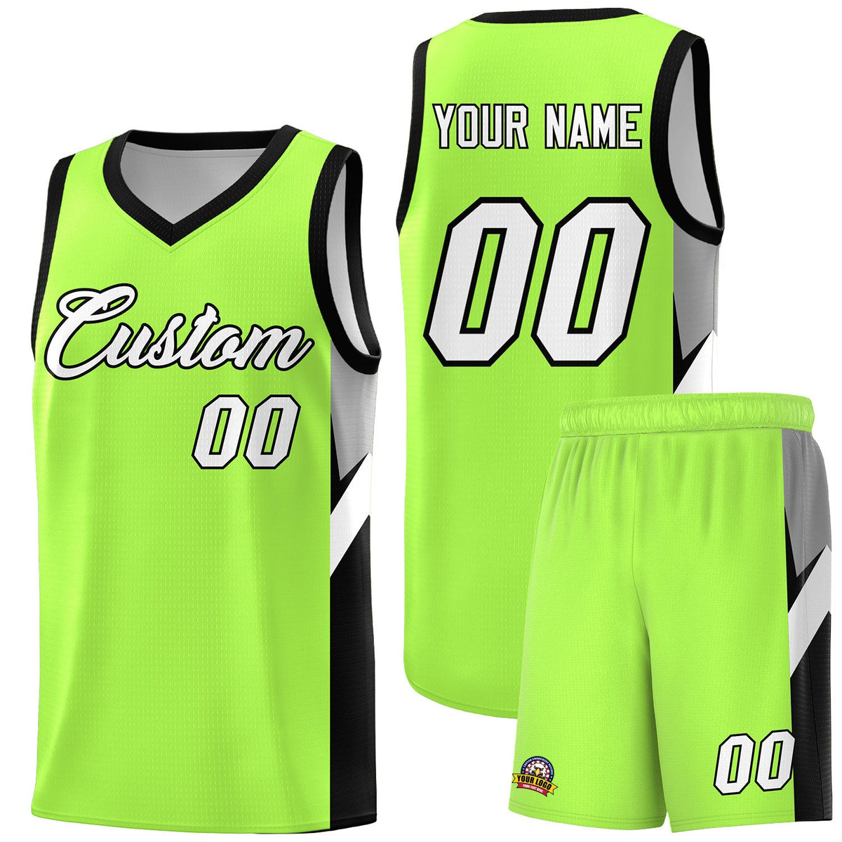 Custom Fluorescent Green Black Side Design Sets Sports Uniform Basketball Jersey