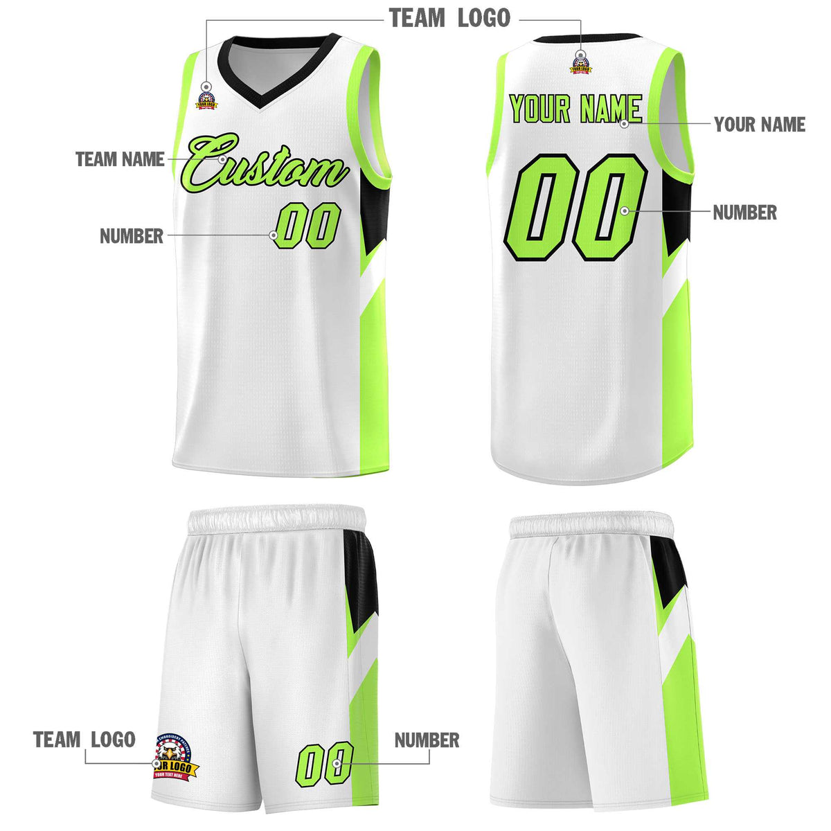 Custom White Black Side Design Sets Sports Uniform Basketball Jersey