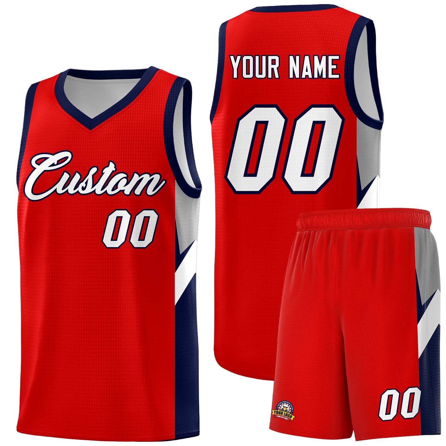 Custom Red Navy Side Design Sets Sports Uniform Basketball Jersey
